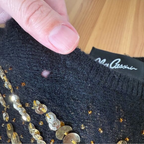Vintage Oleg Cassini Black Lion Sequin Sweater Angora Lambswool Artsy L - Picture 4 of 10
